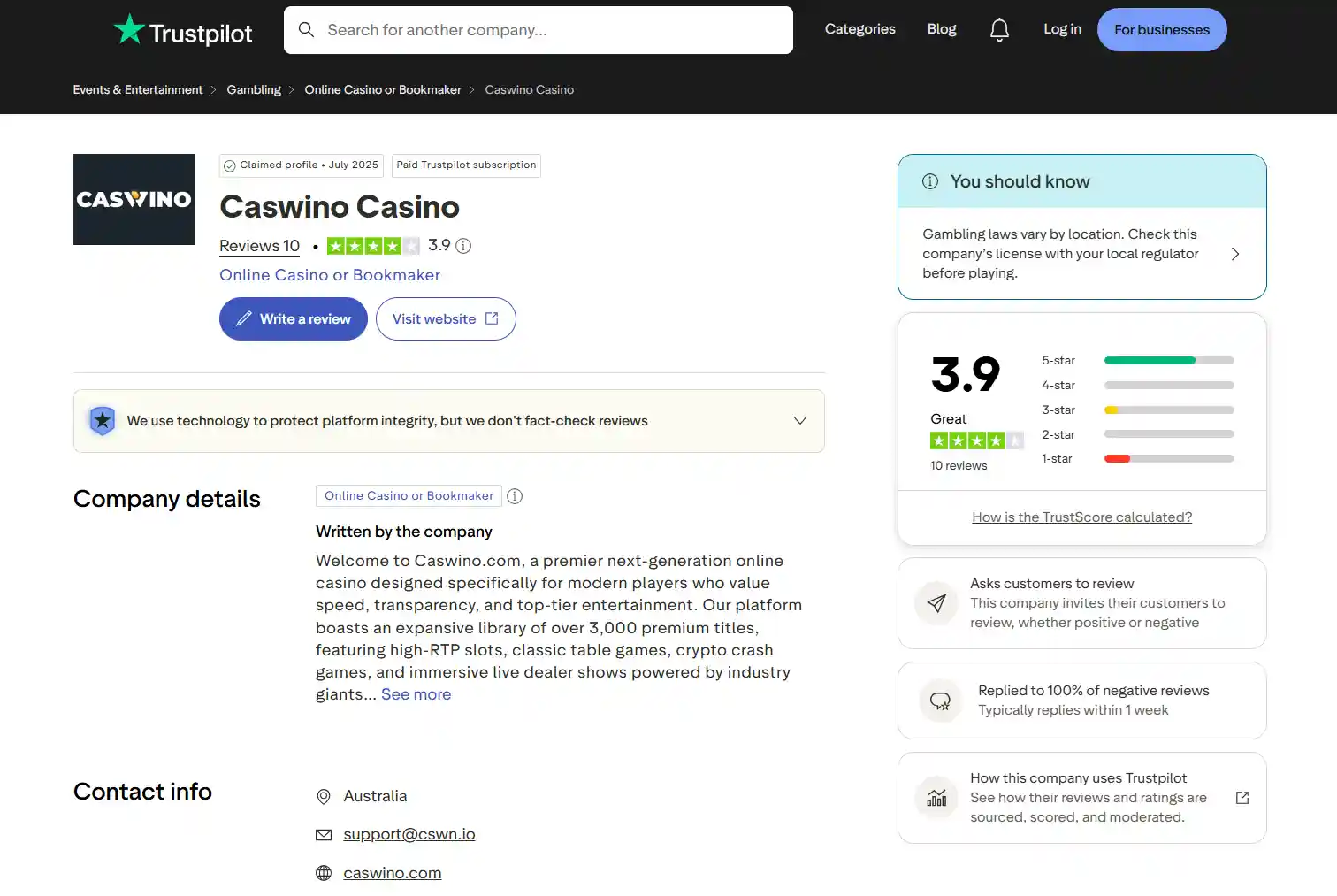 Caswino Player Reviews Australia: What Recent Feedback Shows